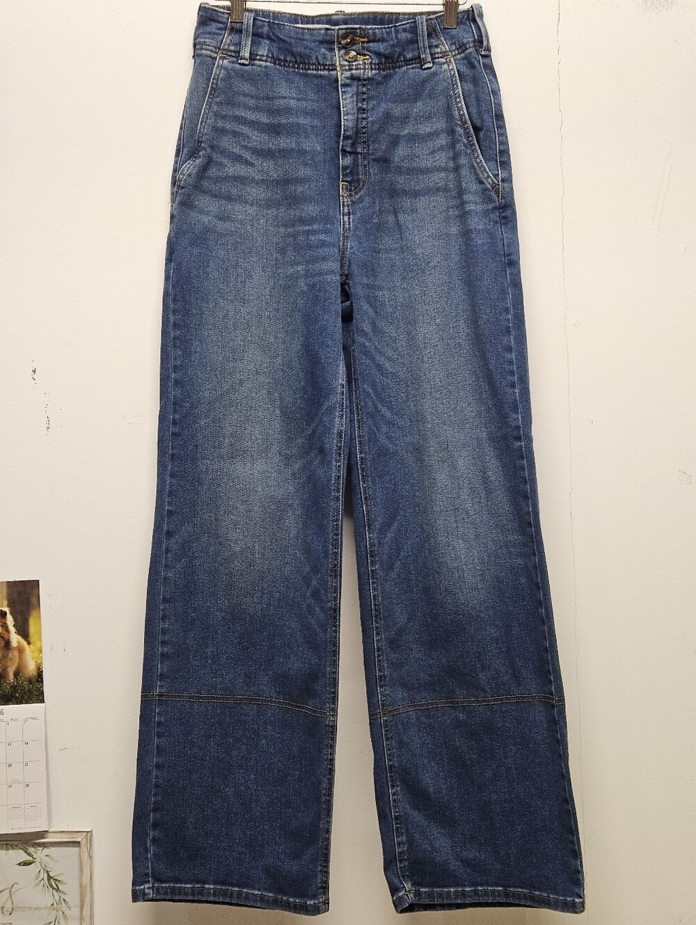 Pilcro Wide-Leg Flare Jeans in Medium Blue Denim